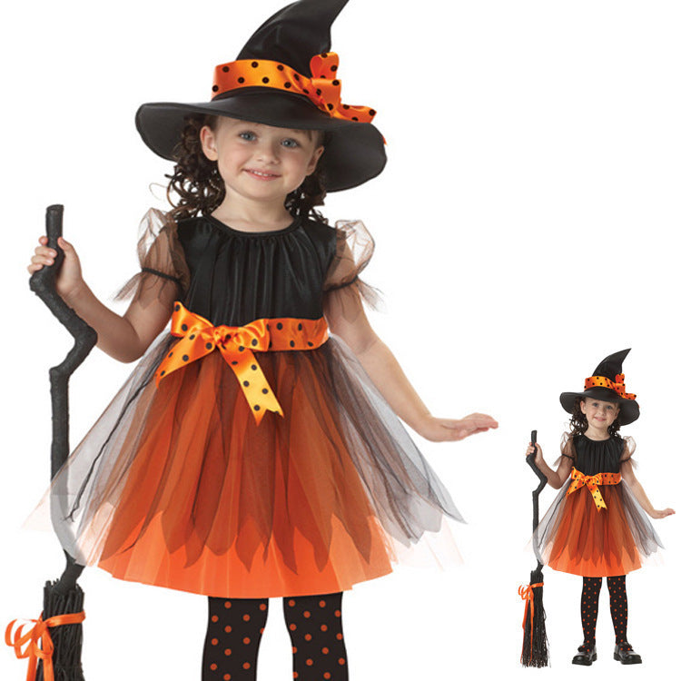 Children’s Halloween Witch Costume Dress with Hat