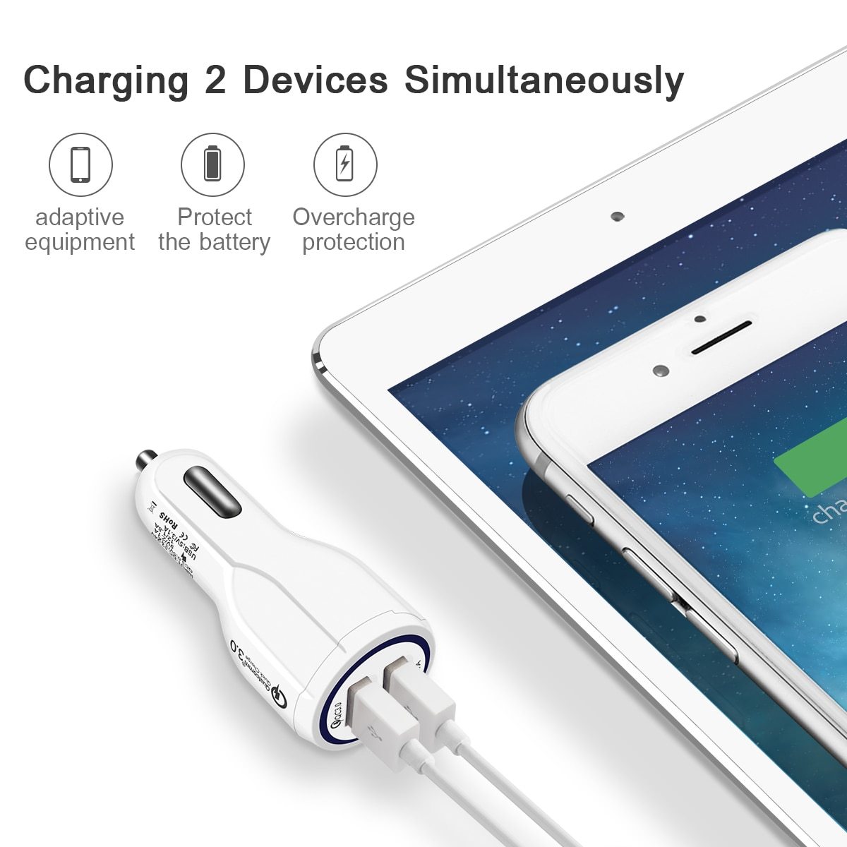Mini Dual USB Car Charger – Quick Charge 3.0 Fast Charging Adapter for Mobile Phones (Qualcomm QC 3.0)