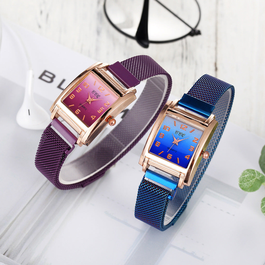 Casual Rectangular Dial Women’s Quartz Watch with Magnetic Buckle Strap