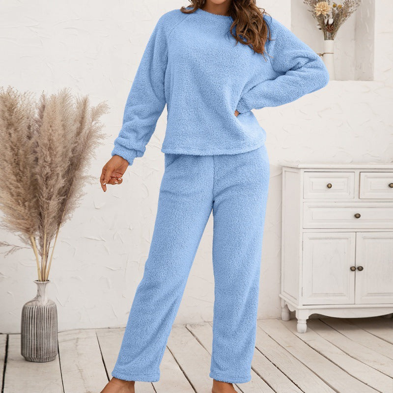 Unisex Relaxed Fit Plush Plain Two Piece Homewear Polyester