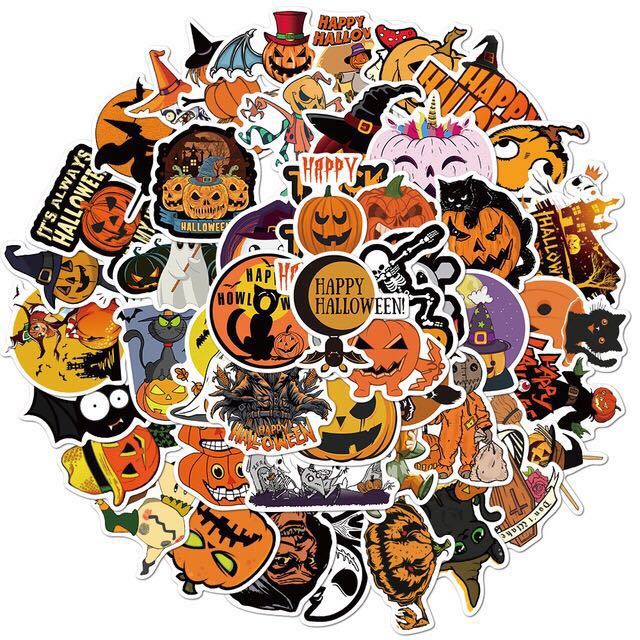 50PCS Halloween Waterproof Stickers – Spooky Vinyl Decals for Laptops, Bottles, and Party Decorations