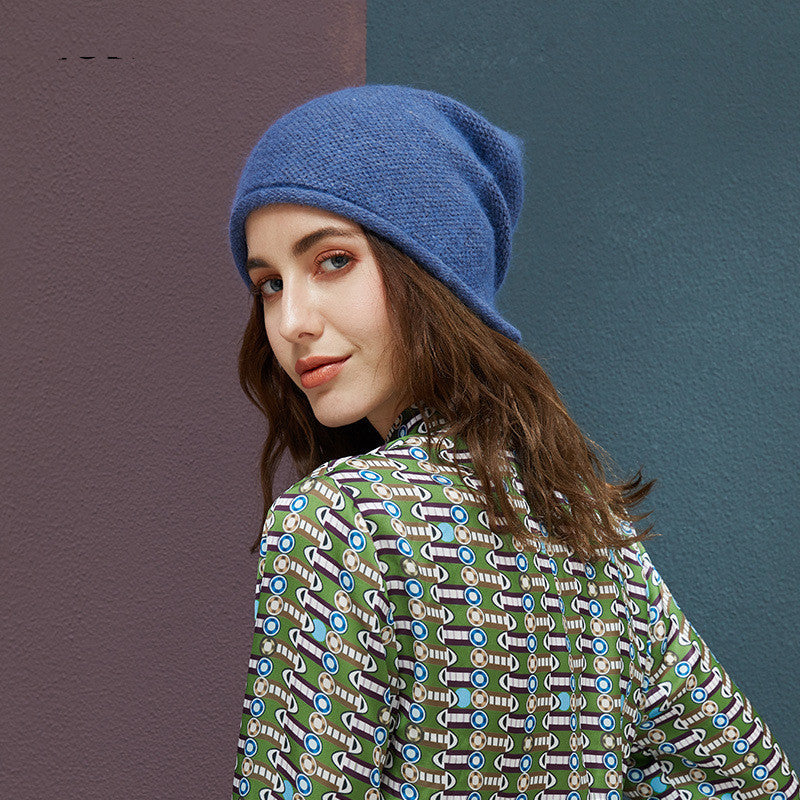 Women’s Solid Color Twist Knitted Rabbit Fur Hat