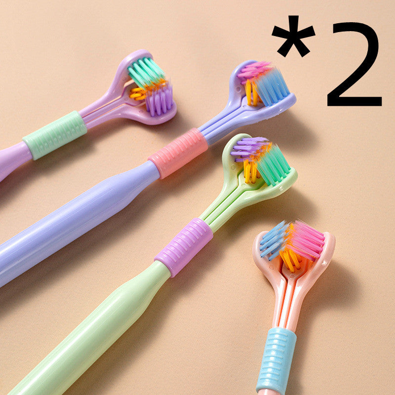 Three-Sided Macaron Soft Bristle Toothbrush – Deep Clean, Safe & Portable