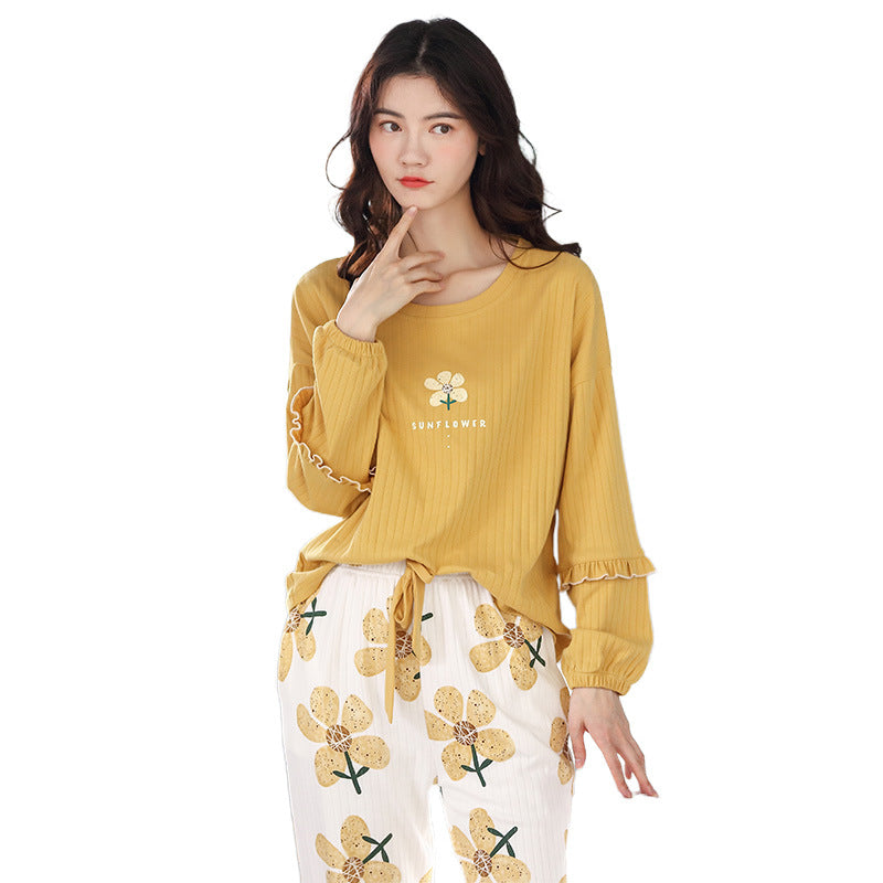 Women's Korean Style Cotton Pajamas Relaxed Fit Solid