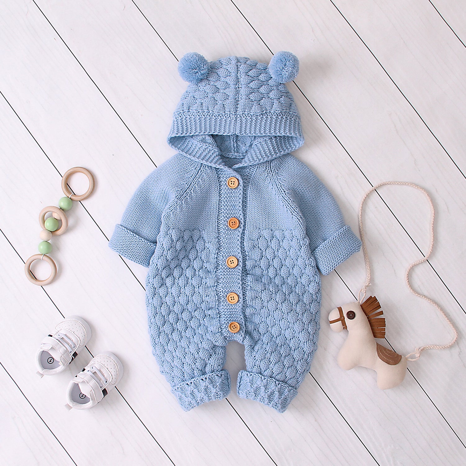 Baby Hooded Knitted Jumpsuit – Warm Infant One-Piece Outfit