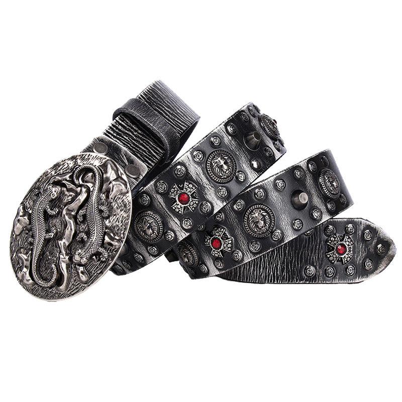 Men's Punk Leather Belt with Rivet Details
