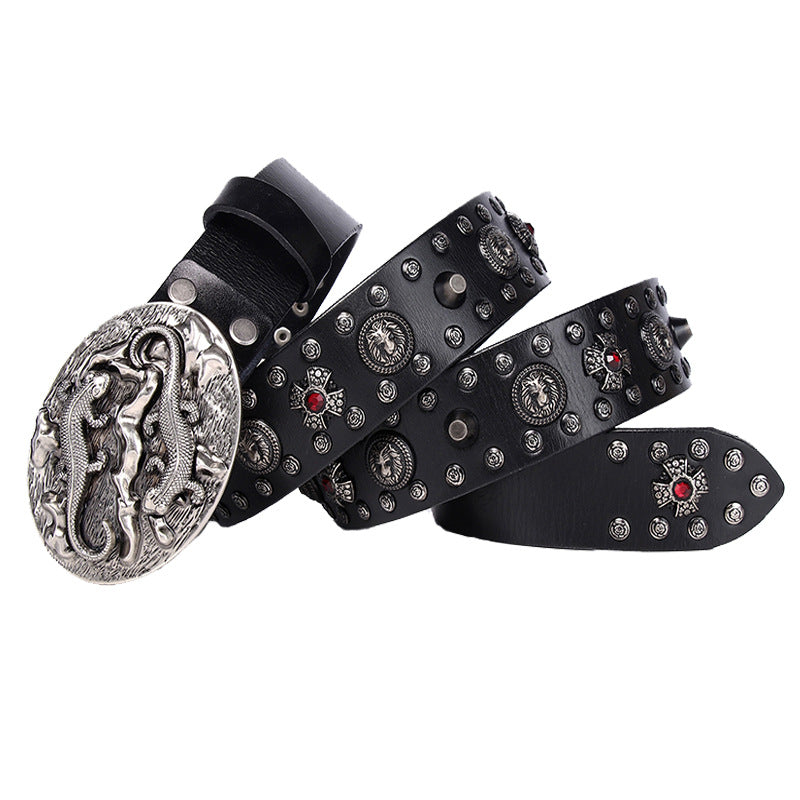 Men's Punk Leather Belt with Rivet Details
