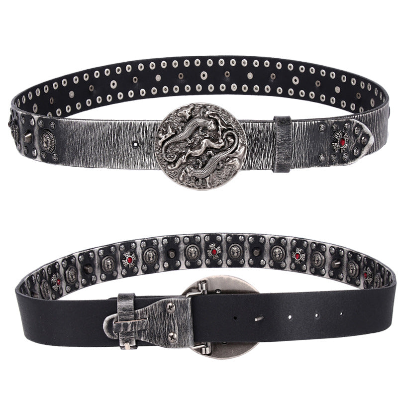 Men's Punk Leather Belt with Rivet Details