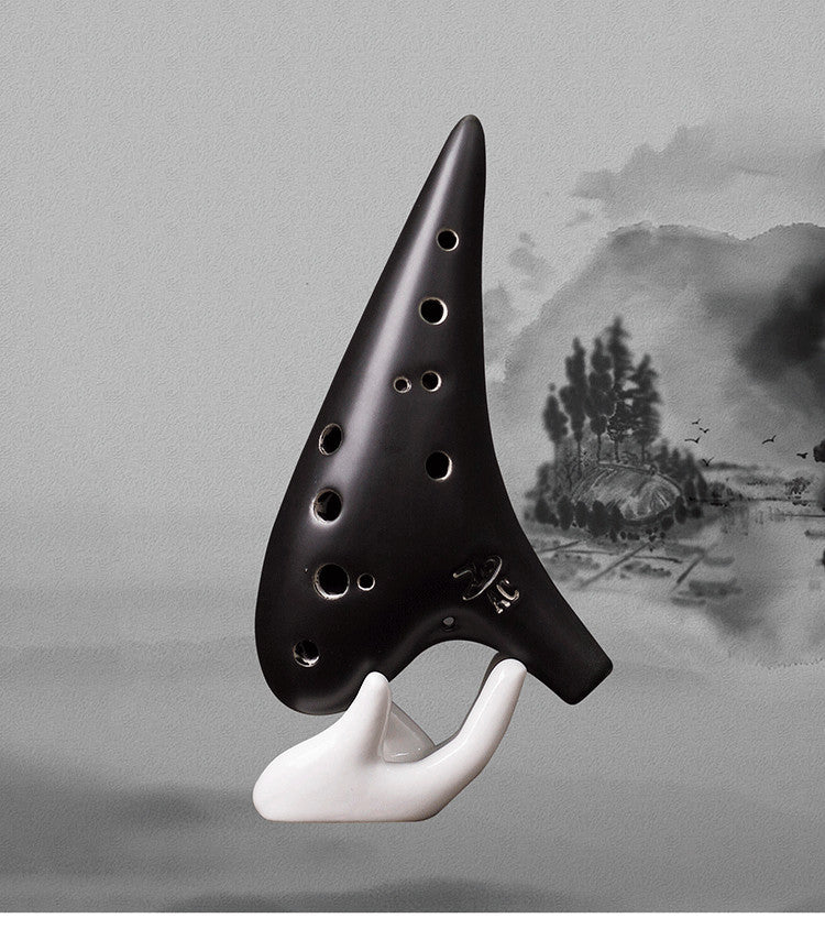 Black Ceramic 12-Hole Alto C Ocarina Musical Instrument