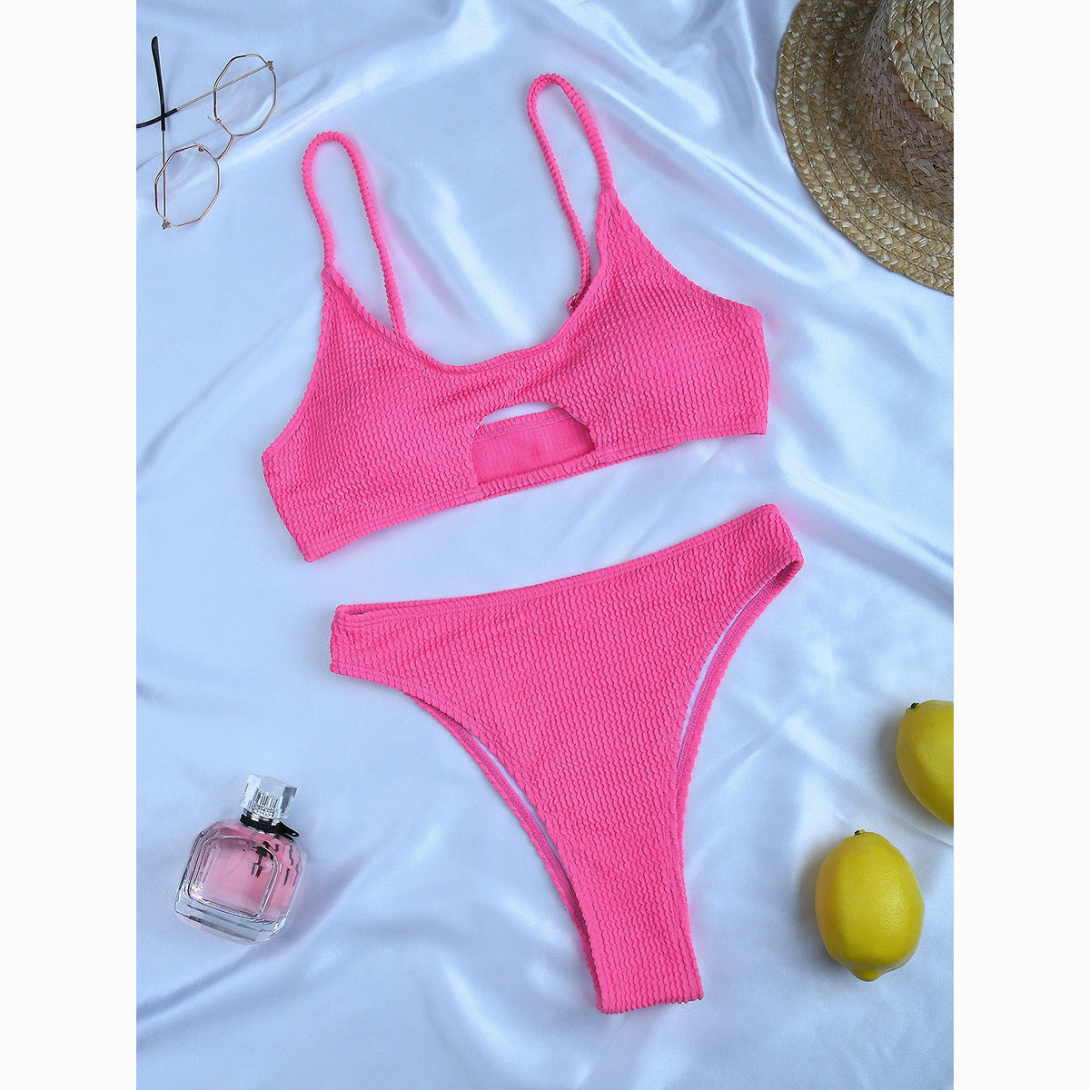 Solid Color Bikini Set – Sexy Nylon Swimwear in White, Pink, Black