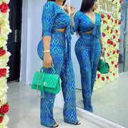 Women's African Polyester Two Piece Top And Pants Set