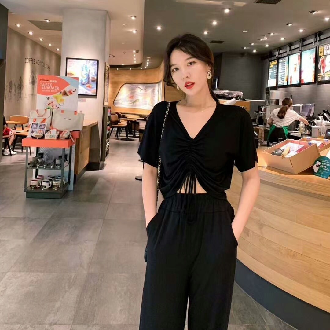 Two-piece casual top loose wide-leg pants