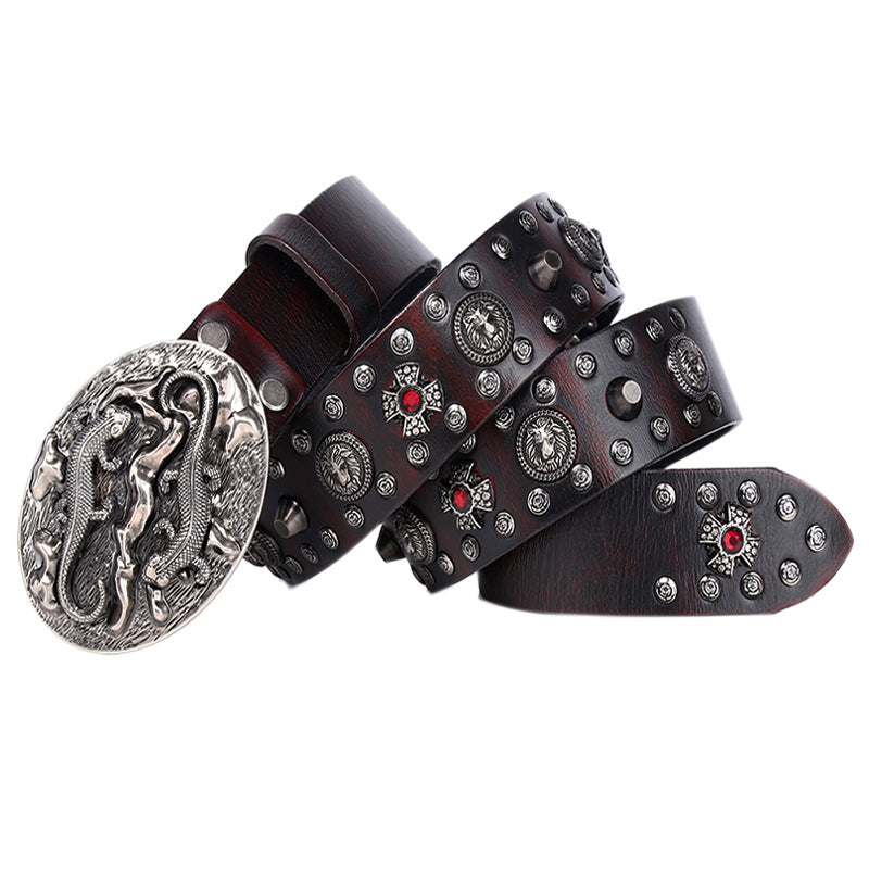 Men's Punk Leather Belt with Rivet Details