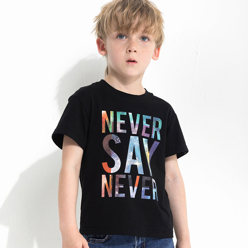 Cotton Short Sleeve Letters Print T Shirt Regular Kids
