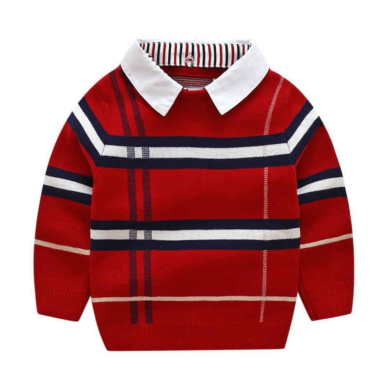 Kids Plaid Jacquard Wool Knit Pullover Regular Fit Warm