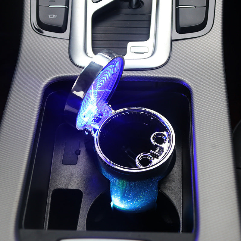 Car Ashtray with LED RGB Ambient Light, Portable Cigarette and Cigar Ashtray Container