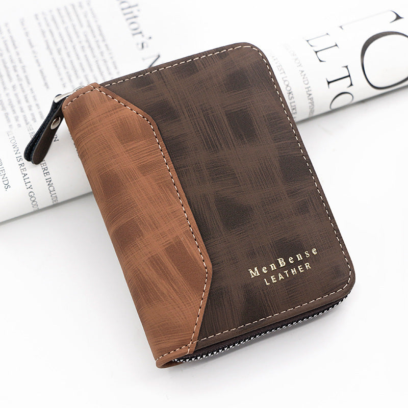 Frosted Mens PU Leather Short Chain Wallet Card Holder