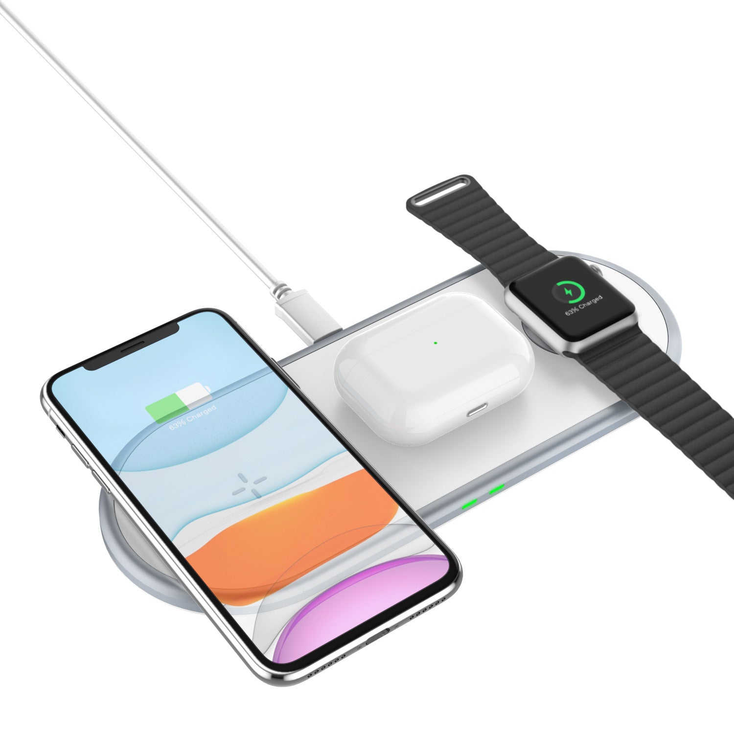 3-in-1 Wireless Charger – 15W Qi Dock for Phone, Watch & Earbuds (USB-C)