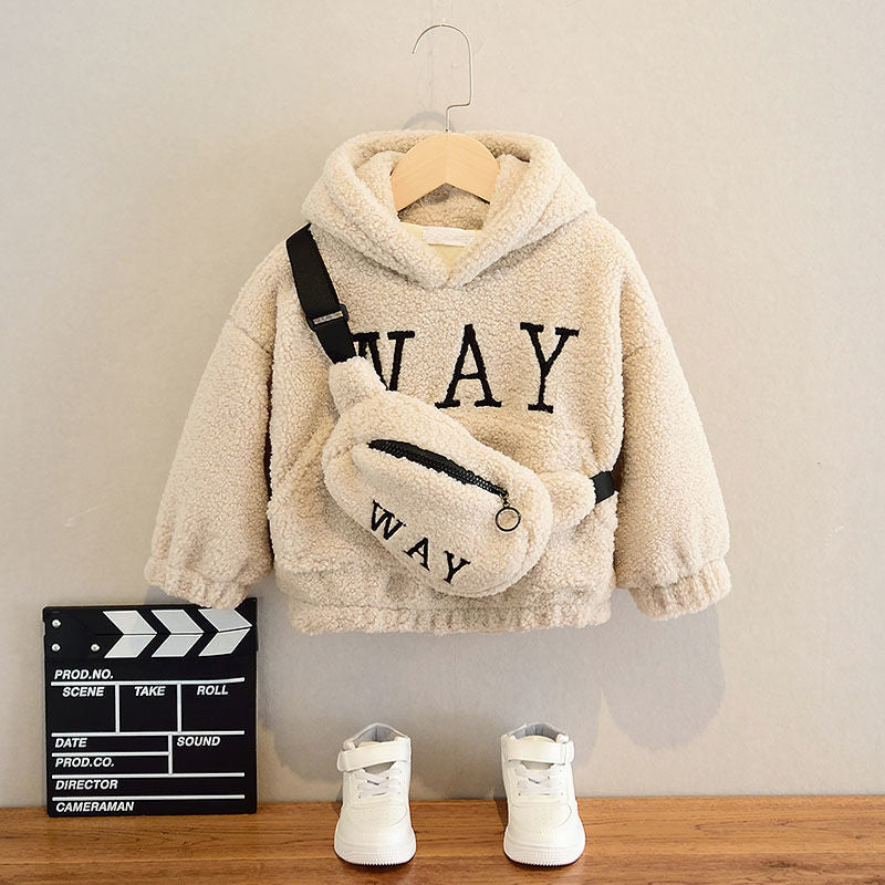 Kids Hooded Fleece Cashmere Jacket With Relaxed Fit