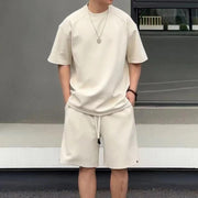 Unisex Long Staple Cotton Short Sleeve Shorts Set Relaxed