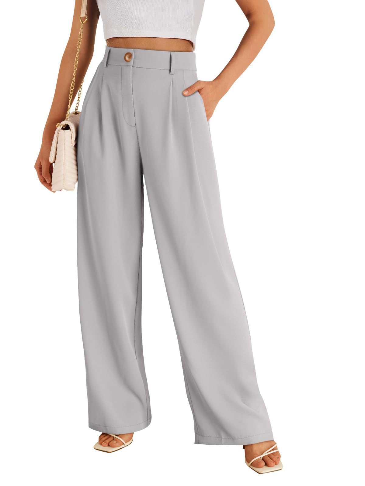 Women’s High-Waist Straight-Leg Pants with Zipper Detail – Elegant Polyester Trousers