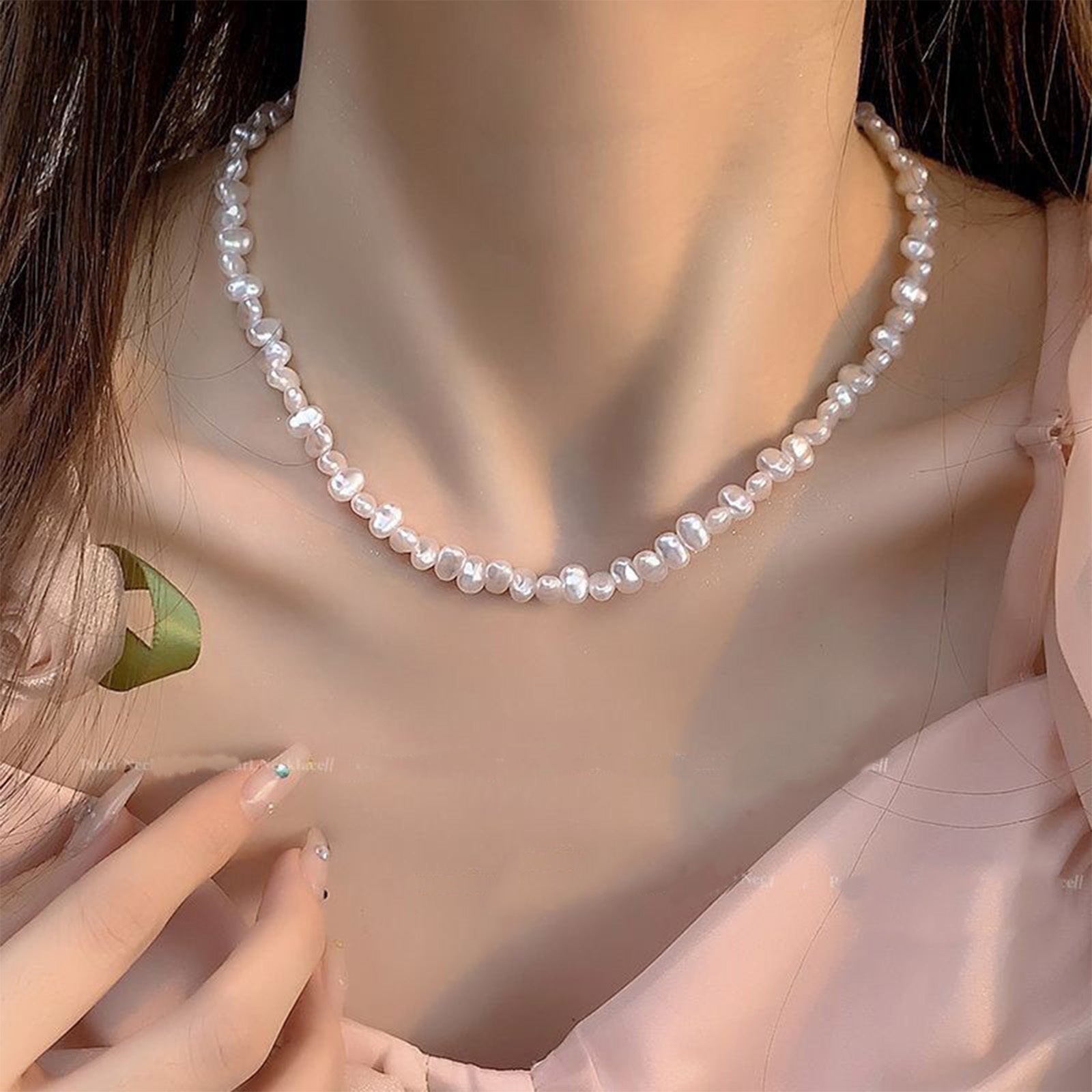 French-Inspired Pearl Choker Necklace For Women - Baroque Chunky Layered Collarbone Chain, Vintage White Bridal Wedding Jewelry Gift