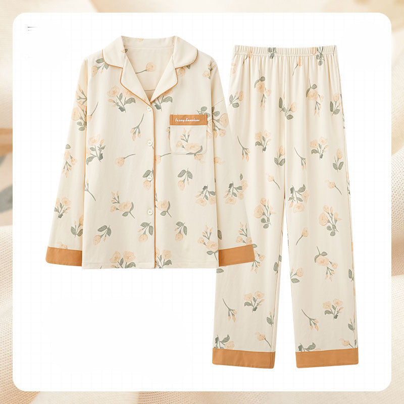 Women's Fashion Simple Cotton Long-sleeved Home Wear Set