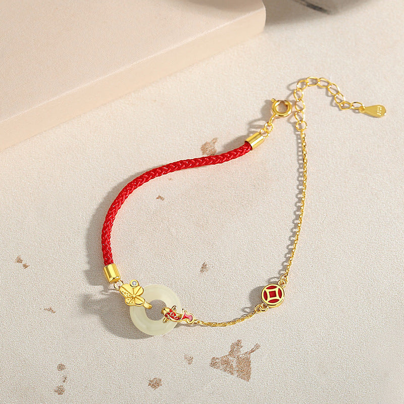 Women's Jade Red Rope Bracelet With Koi Peace Buckle