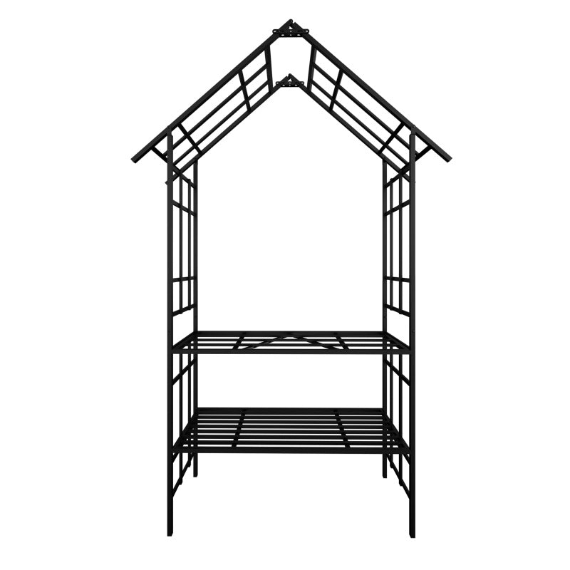 Metal Garden Arch with Convertible Benches – Outdoor Rose Arch with Climbing Plant Support, Black