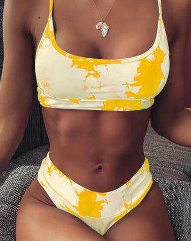 High Waist Quick-Drying Gradient Polyester Swimwear – Backless, Sexy, No Steel Support