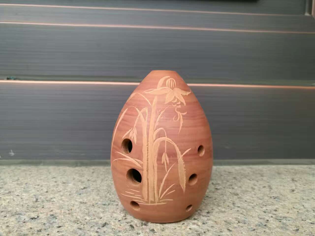 Nickel-Plated Eight-Hole Pear-Shaped Ancient Xun Musical Instrument with Seven Star Design
