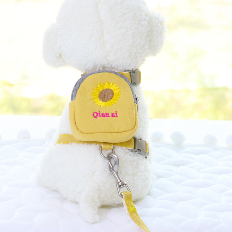 Korean Embroidered Pet Backpack Leash Chest Strap