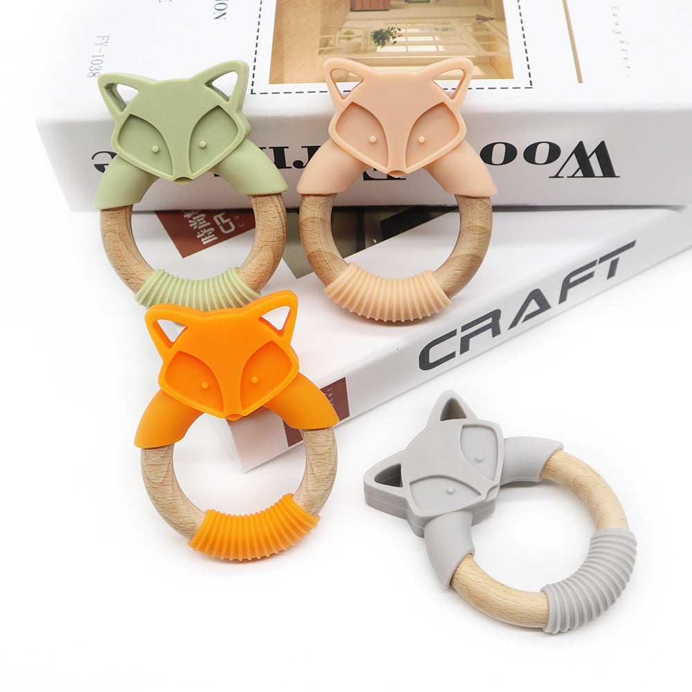 Unisex Fox Teether Ring Beech Wood And Silicone Kids Toy