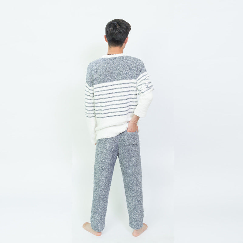 New soft striped men's pajamas in autumn and winter