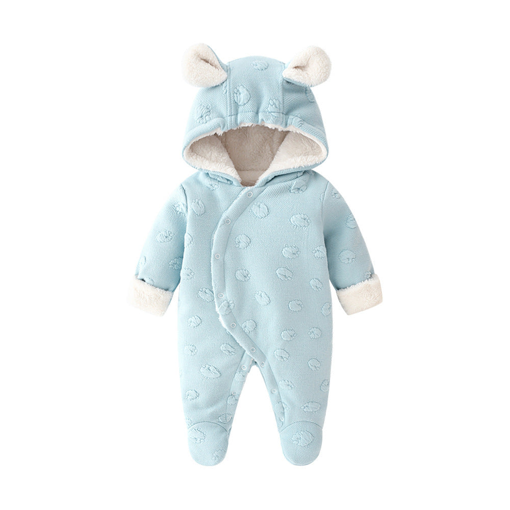 Thickened Cotton Blend Baby Romper – Long Sleeve Korean Style with Dark Buckle