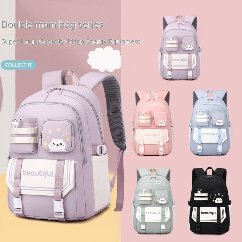 Girls Ultra Light Nylon Large Capacity School Backpack Cute