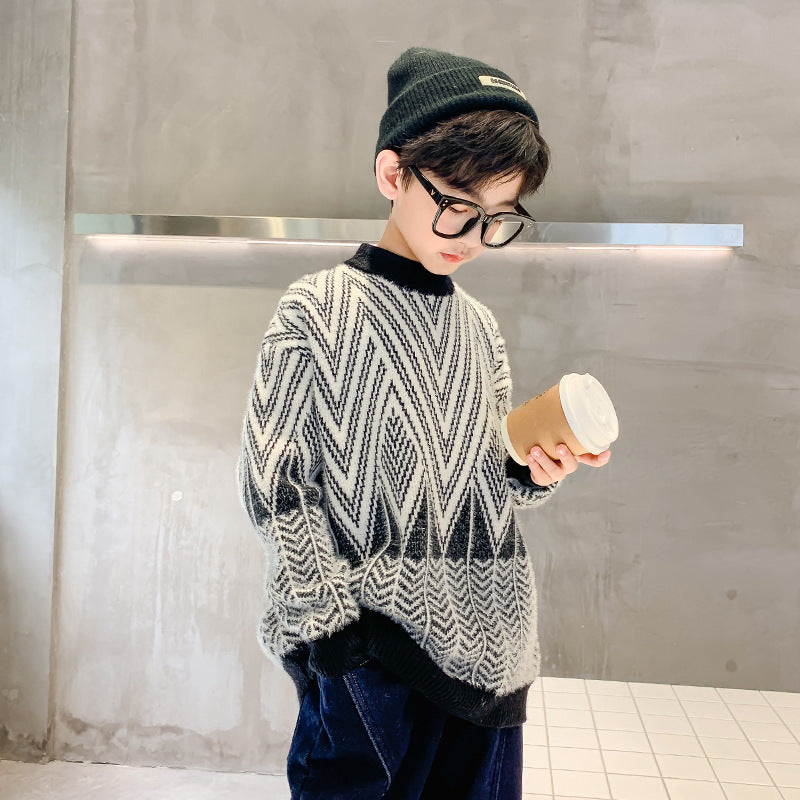 Korean Style Fluffy Winter Outfit Boys Cotton Blend