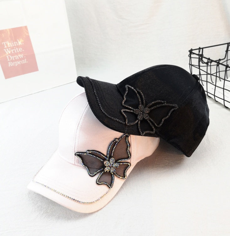 Elegant Satin Rhinestone Baseball Cap with Diamond Accents