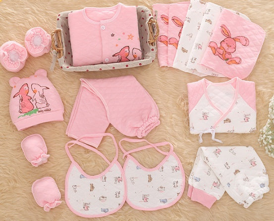 Newborn Cotton Multi-Piece Baby Clothing Set – Thickened Radish Rabbit Design in Pink