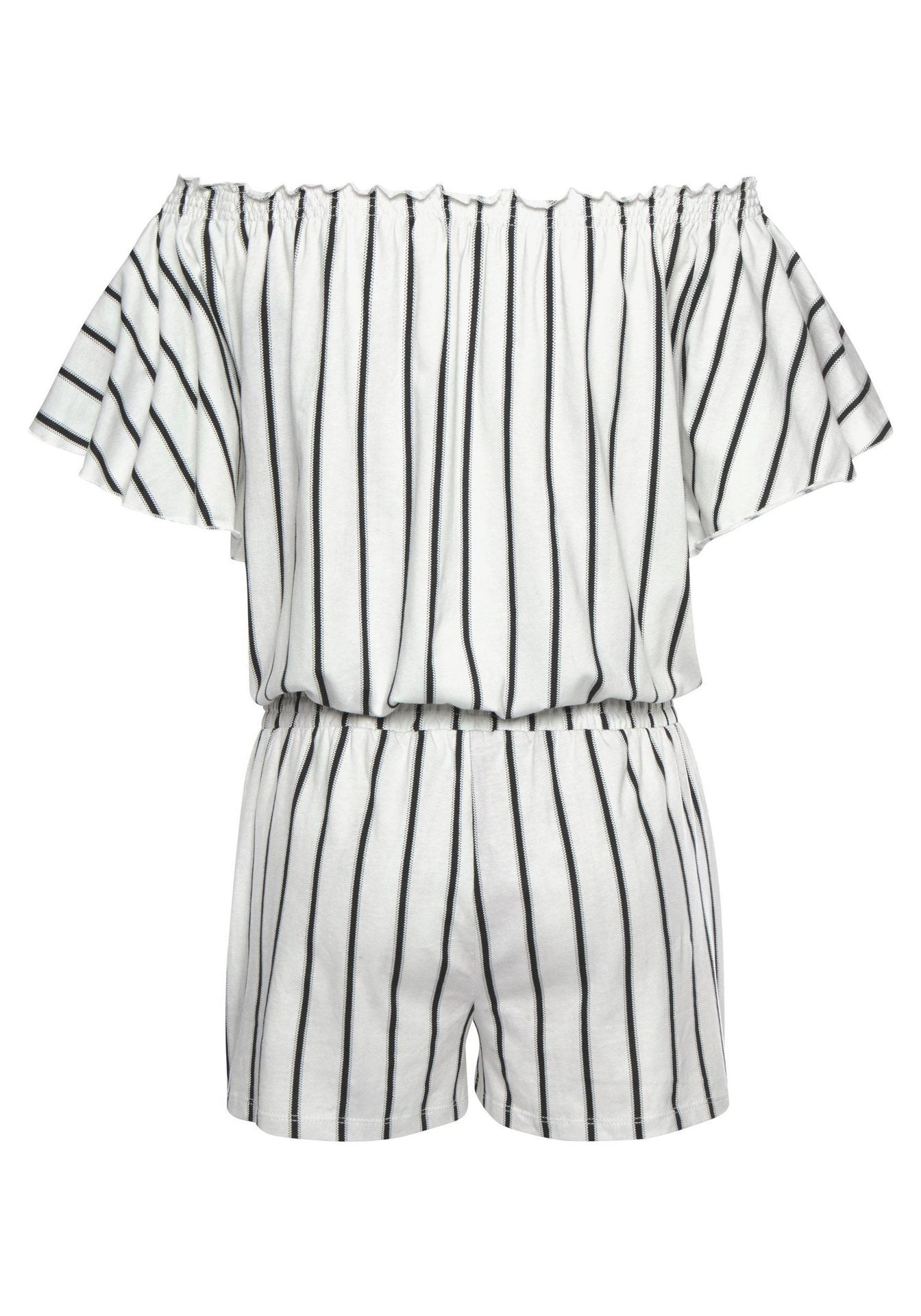 Striped neckline double pocket jumpsuit