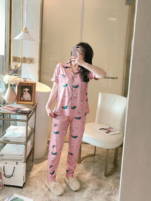 Unisex Lapel Suit Pajamas Milk Silk Regular Fit Lounge Set
