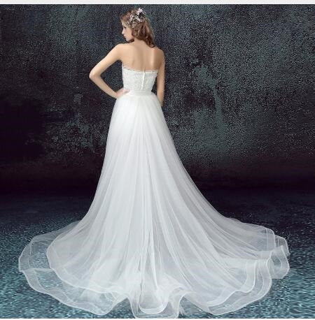 Sexy Mermaid Short Wedding Dress with Detachable Tulle Lace Appliqué Skirt