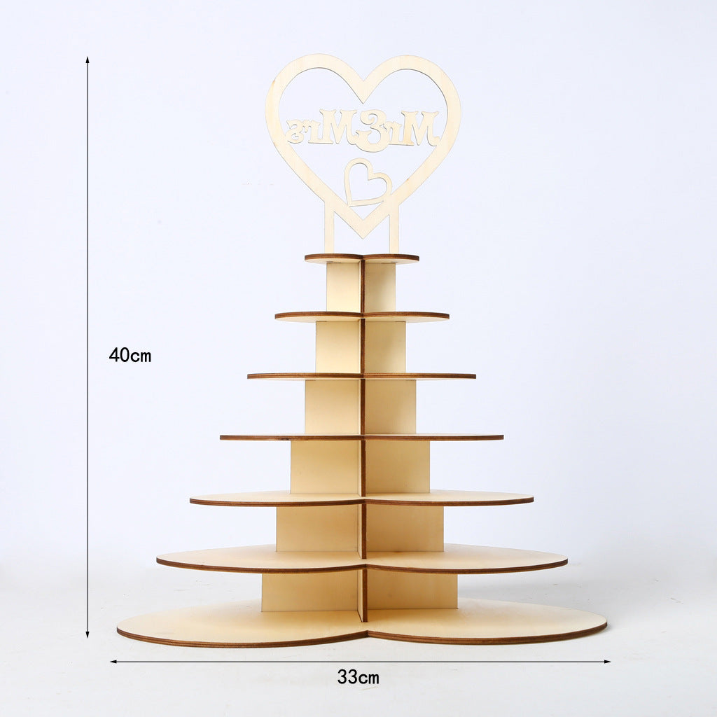 Wooden 7-layer Heart-shaped 3D Fork Wedding Party Chocolate Display