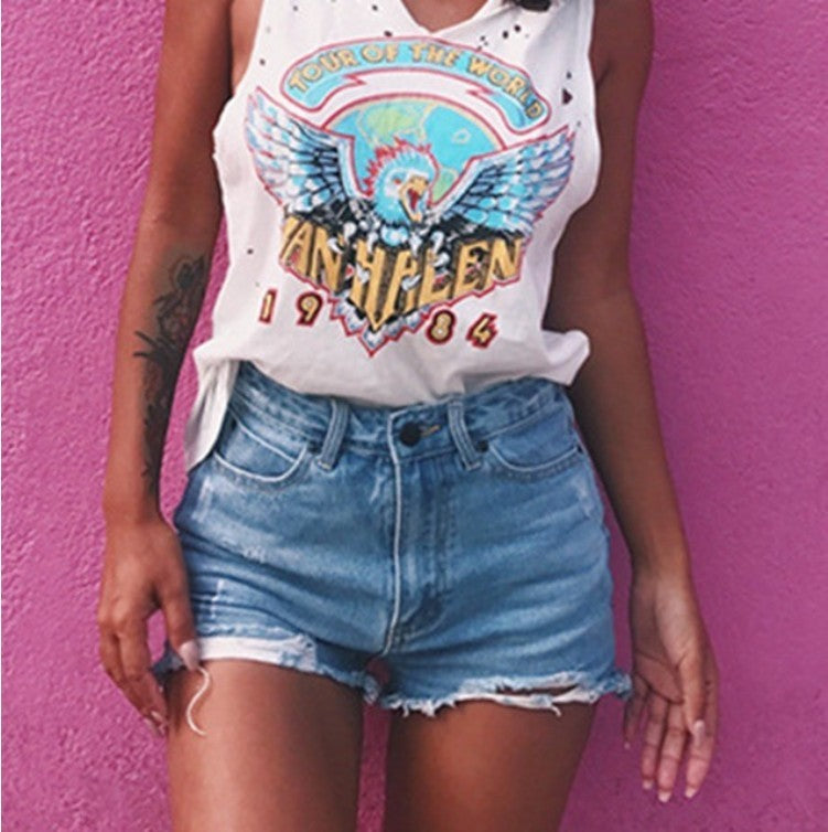 Women's Retro Ripped Denim Shorts