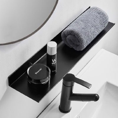 Black No-Drill Bathroom Shelf – Adhesive Wall-Mounted, Rustproof