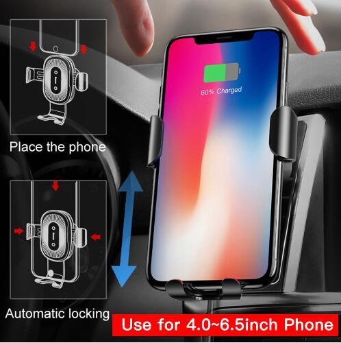 2-in-1 Gravity Wireless Car Charger Mount – 15W Qi Fast Charge Phone Holder for Vent/Dash/Windshield