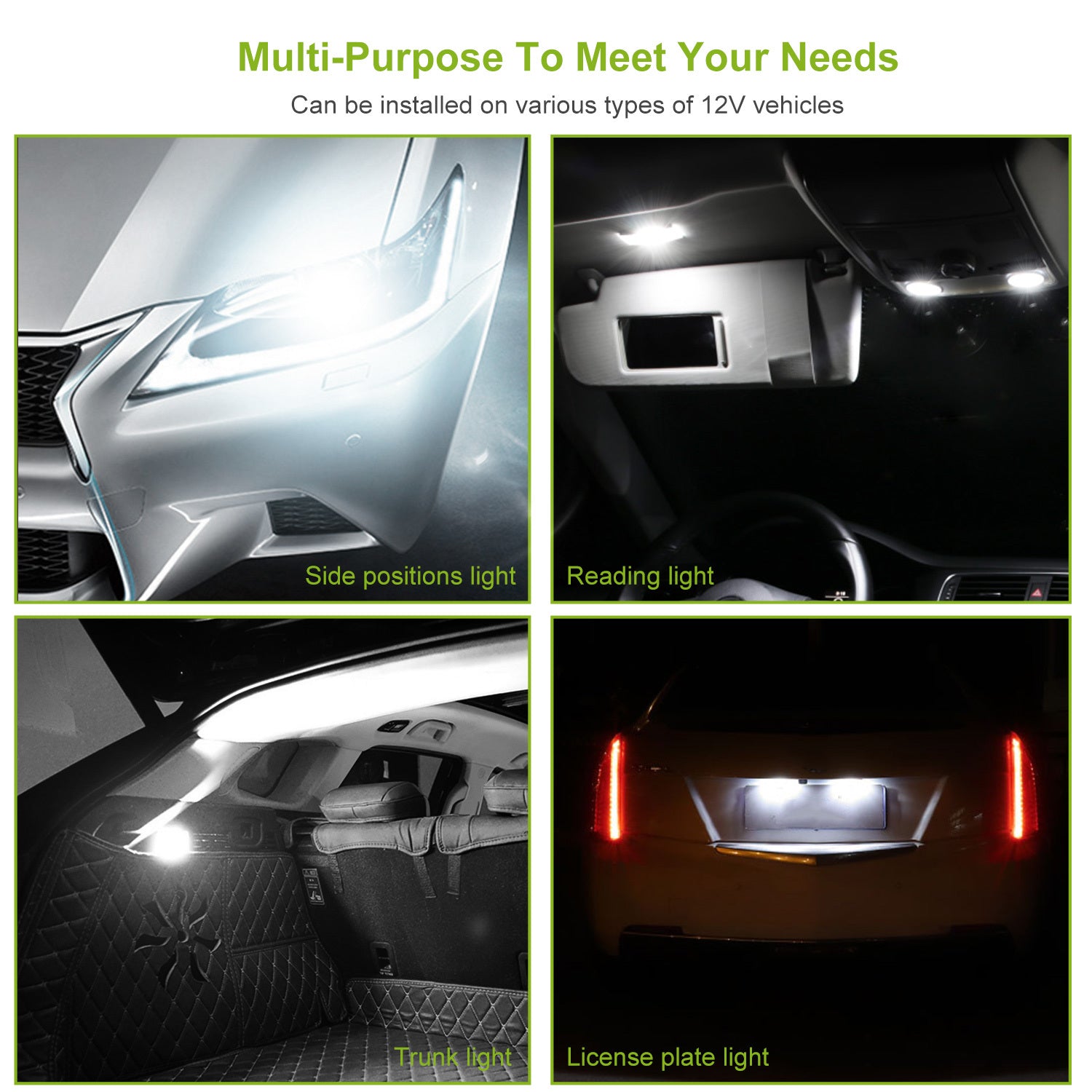 10PCS T10 LED Bulbs, 194 12V 1W 5730 Xenon White Wedge Base Replacement Lights for License Plate, Parking, and Interior Use