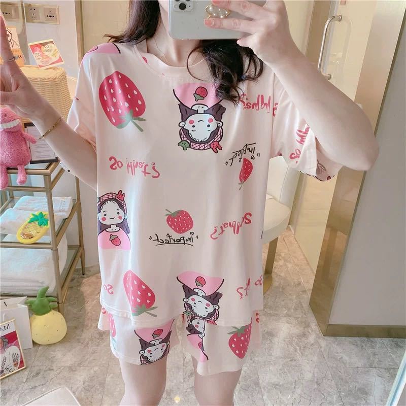 Unisex Milk Silk Summer Pajama Set Loose Relaxed Fit