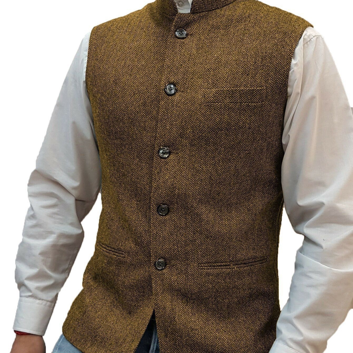 Men's Herringbone Polyester Zhongshan Collar Vest Pattern