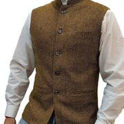 Men's Herringbone Polyester Zhongshan Collar Vest Pattern